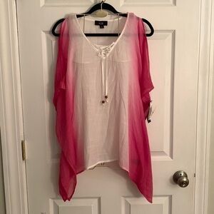 AGB Pink & White Crepe Cold Shoulder  Blouse Size M #006